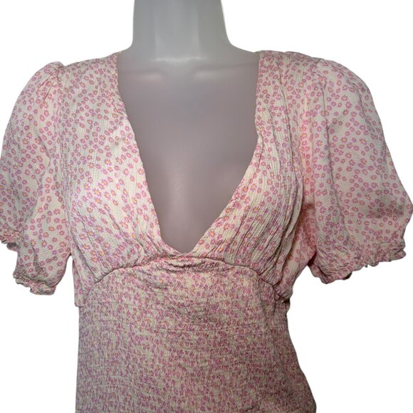 Area Stars Amalia Smocked Floral Mini Dress Pink Size Large - Picture 3 of 6